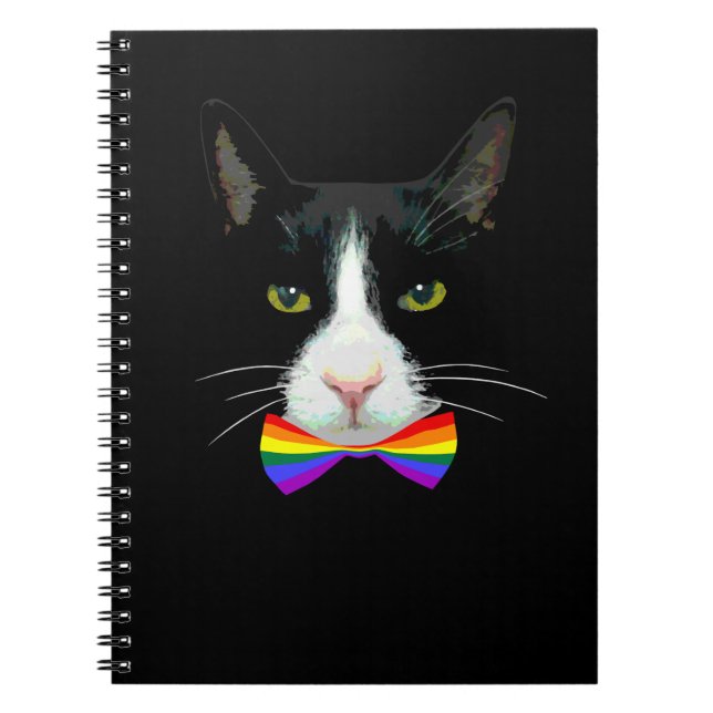 LGBT Gay Cat with Rainbow Bow Tie Notebook (Front)