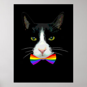 LGBT Gay Cat with Rainbow Bow Tie Poster
