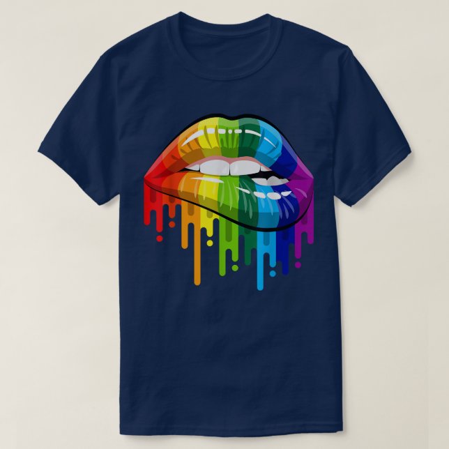 LGBT Gay Homoseual Lesbian Rainbow Lips Pride  T-Shirt (Design Front)