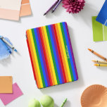 LGBT Gay Lesbian Pride Rainbow Stripes Monogrammed iPad Pro Cover<br><div class="desc">Create your own custom, personalised, unique, one-of-a-kind, beautiful elegant stylish faux gold typography script name monogram / initials, monogrammed, cool, modern, vibrant, LGBT gay pride rainbow flag colours, colourful geometric stripes pattern, magnetic iPad smart cover that folds into multiple stand positions and features grey microfiber interior that helps protect your...</div>