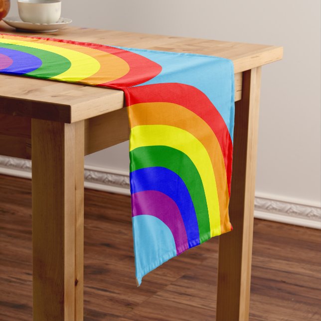 LGBT Gay Matching Couple Half Rainbow Short Table Runner (In Situ)