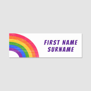 LGBT Gay Matching Couple Rainbow Retro Distressed Name Tag