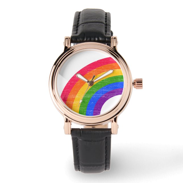 LGBT Gay Matching Couple Rainbow Retro Distressed Watch (Front)