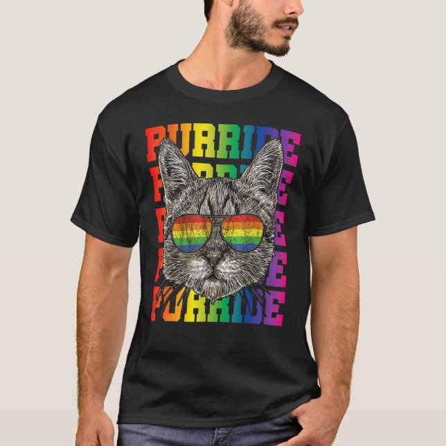 LGBT Gay Pride Cat Purride Cat  LGBTQ Men Women T-Shirt (Front)