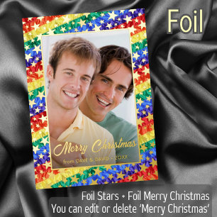LGBT Gay Pride Flag Rainbow Flag Stars Photo Frame Foil Holiday Card