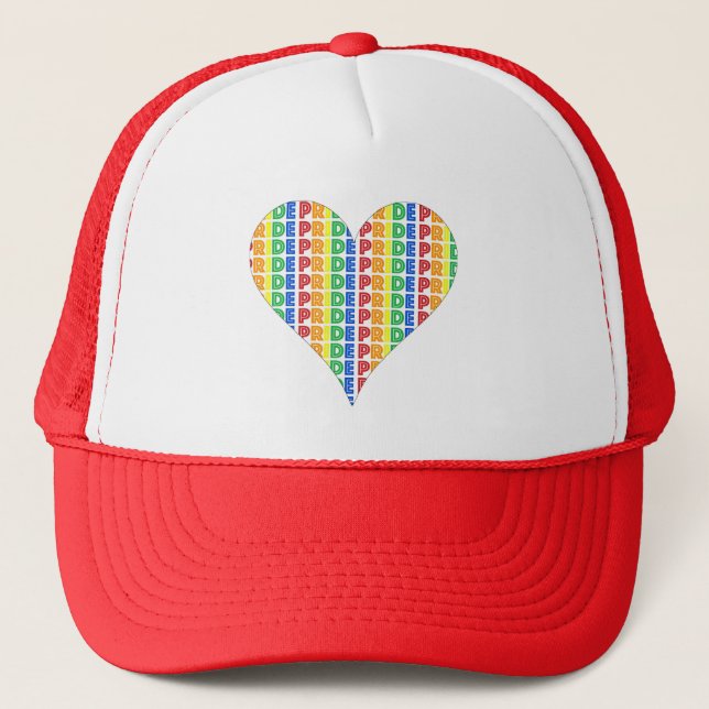 LGBT Gay Pride Month Celebration Rainbow Heart Trucker Hat (Front)