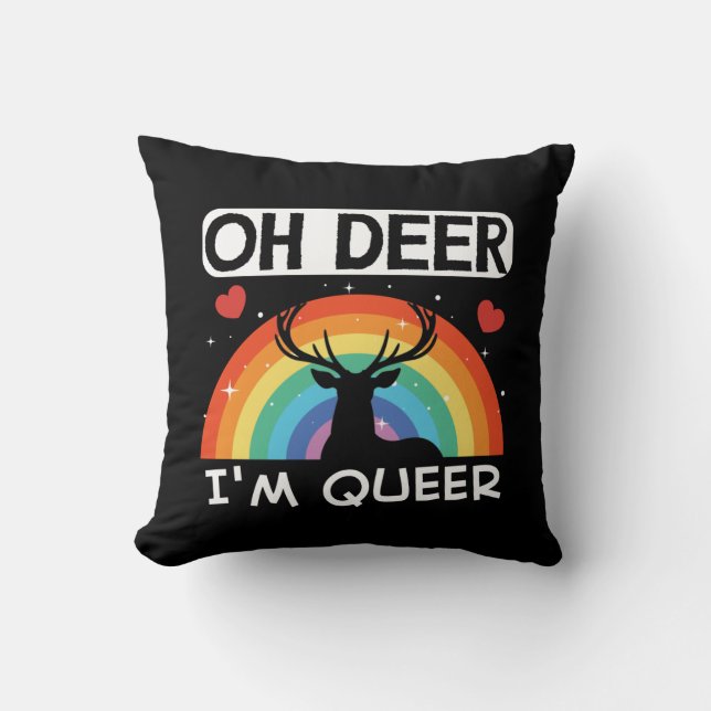 LGBT Gay Pride Month  Oh Deer Im Queer Rainbow Cushion (Front)