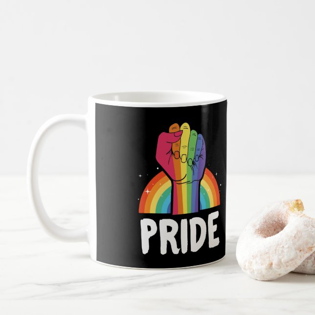 LGBT Gay Pride Month  Pride  Rainbow Fist Coffee Mug (With Donut)