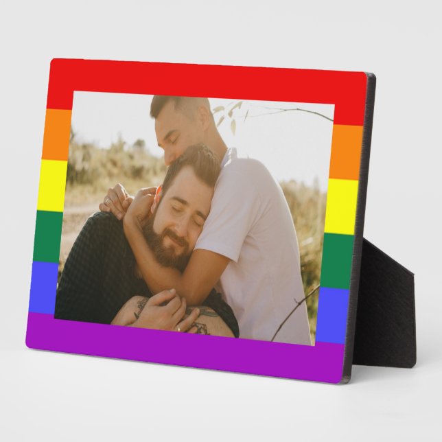 LGBT Gay Pride Rainbow Custom Photo Tabletop Easel Plaque (Side)