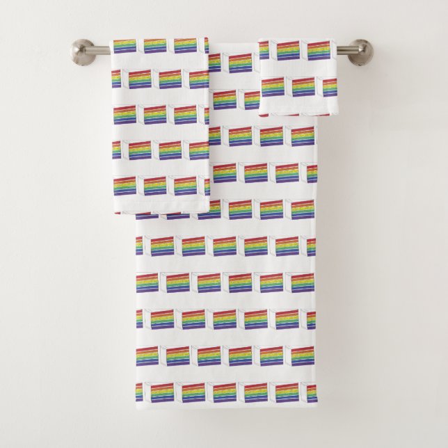 LGBT Gay Pride Rainbow Layer Wedding Cake Slice Bath Towel Set (Insitu)