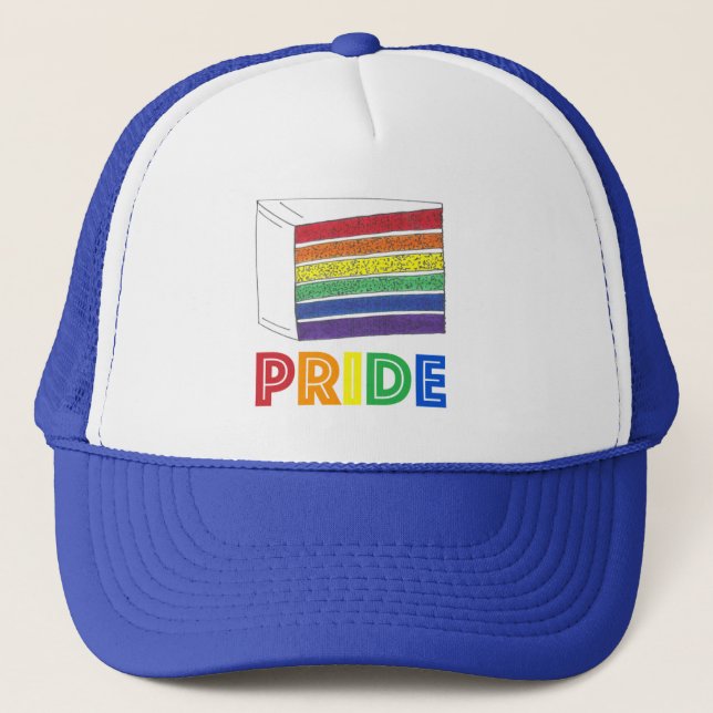 LGBT Gay Pride Rainbow Layer Wedding Cake Slice Trucker Hat (Front)