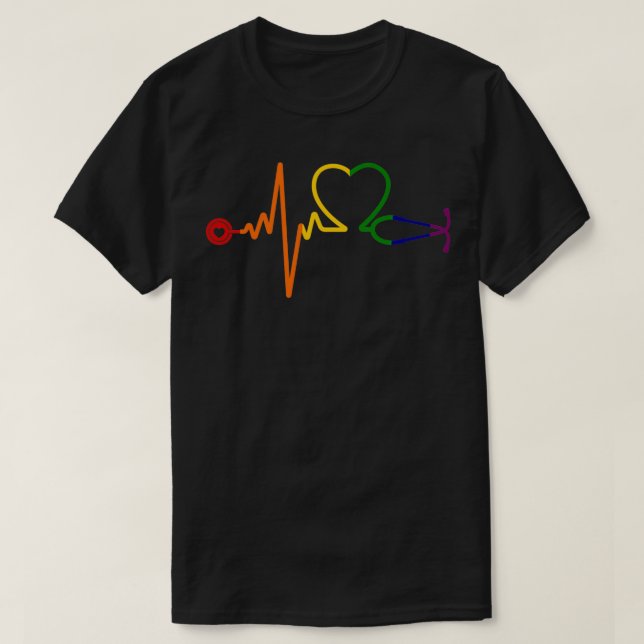 LGBT Gay Pride Rainbow Stethoscope Heartbeat RN Nu T-Shirt (Design Front)