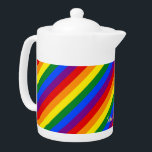 LGBT Gay Pride Rainbow Stripes Colourful Flag LGBT<br><div class="desc">Beautiful, vibrant, LGBT gay pride rainbow flag colours, colourful geometric stripes pattern, custom, personalised, modern, cool, stylish, classy elegant faux gold script / typography / font, monogrammed, 100% white porcelain, dishwasher safe, microwave safe, teapot. Simply type in your name / kids name / family name / company name, to customise....</div>