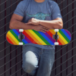 LGBT Gay Pride Rainbow Stripes Colourful Flag LGBT Skateboard<br><div class="desc">Beautiful, vibrant, LGBT gay pride rainbow flag colours, colourful geometric stripes pattern, custom, personalised, classy elegant faux gold script / typography / font, modern, cool, stylish, best quality hard-rock maple competition shaped skateboard deck. To customise, simply type in your name / monogram / initials. While you add / design, you'll...</div>