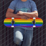 LGBT Gay Pride Rainbow Stripes Flag Monogram LGBTQ Skateboard<br><div class="desc">Beautiful, vibrant, LGBT gay pride rainbow flag colours, colourful geometric stripes pattern, custom, personalised, classy elegant faux gold script / typography / font, modern, cool, stylish, best quality hard-rock maple competition shaped skateboard deck. To customise, simply type in your name / monogram / initials. While you add / design, you'll...</div>