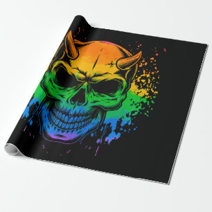 LGBT Gay Pride Skull Rainbow Wrapping Paper