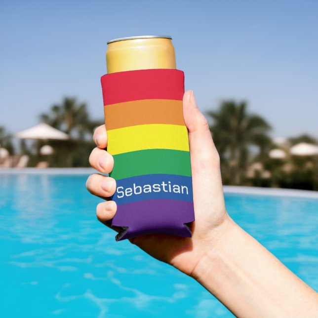 LGBT Gay Rainbow Pride Flag Personalised Seltzer Can Cooler (In Situ Pool)