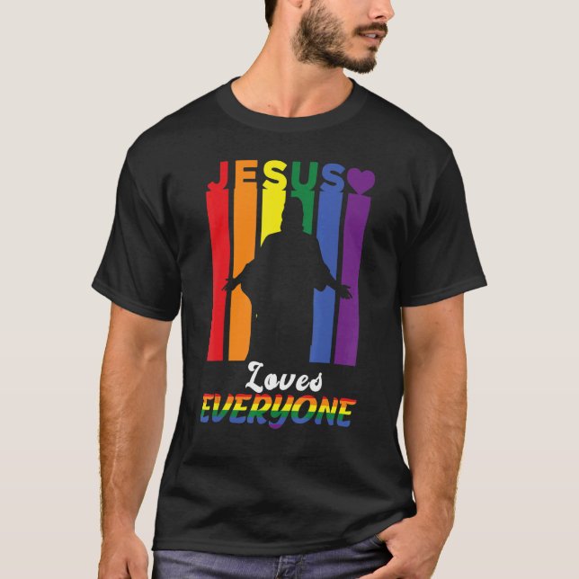 Lgbt Gay Rights Jesus Loves Everyone Pride Graphic T-Shirt (Front)