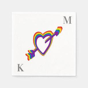 LGBT Gay Wedding Pride Rainbow Heart with Arrow Napkin