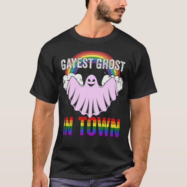 LGBT Ghost Halloween Gay Costume Rainbow (1) -stan T-Shirt (Front)