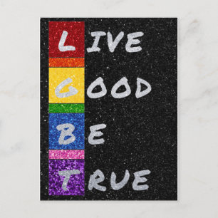 LGBT Glitter Live Good Be True Card