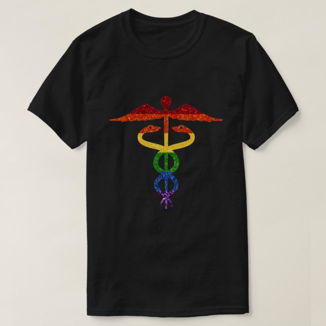 LGBT Glitter Rainbow Caduceus T-Shirt (Design Front)