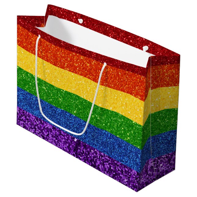 LGBT Glitter Rainbow Pride Flag Large Gift Bag (Front Angled)