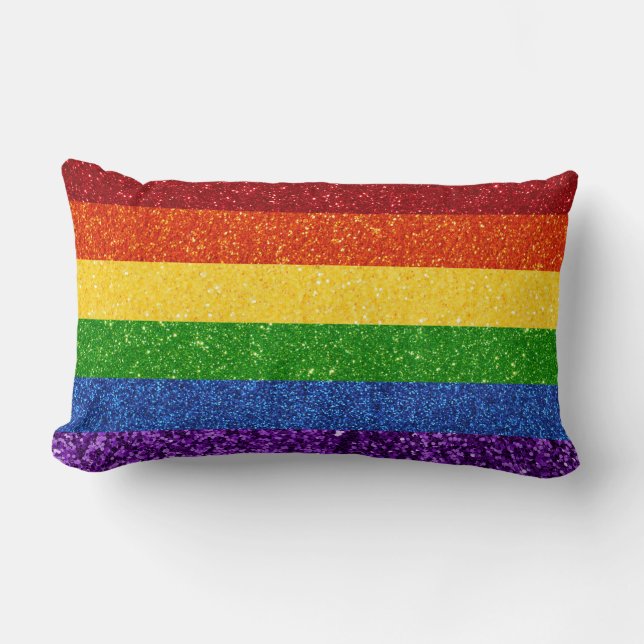 LGBT Glitter Rainbow Pride Flag Lumbar Cushion (Front)