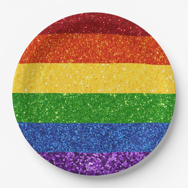 LGBT Glitter Rainbow Pride Flag Paper Plate (Front)