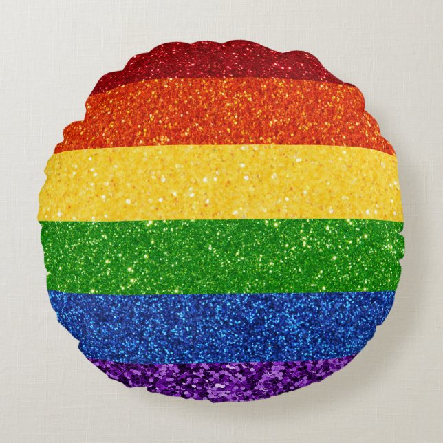 LGBT Glitter Rainbow Pride Flag Round Cushion (Front)