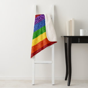 LGBT Glitter Rainbow Pride Flag Sherpa Blanket
