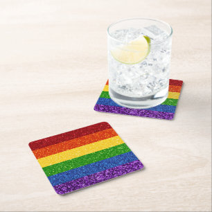 LGBT Glitter Rainbow Pride Flag Square Paper Coaster