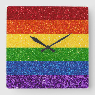 LGBT Glitter Rainbow Pride Flag Square Wall Clock