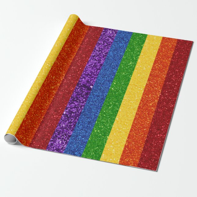 LGBT Glitter Rainbow Pride Flag Wrapping Paper (Unrolled)