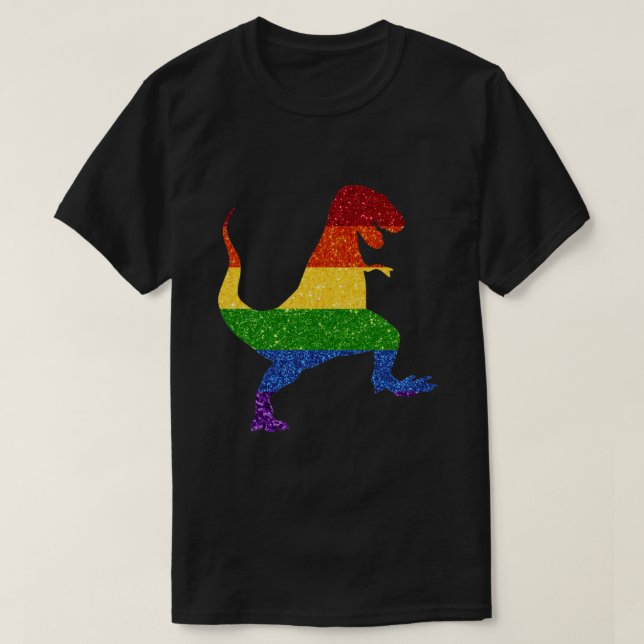 LGBT Glitter Rainbow Pride T-Rex T-Shirt (Design Front)