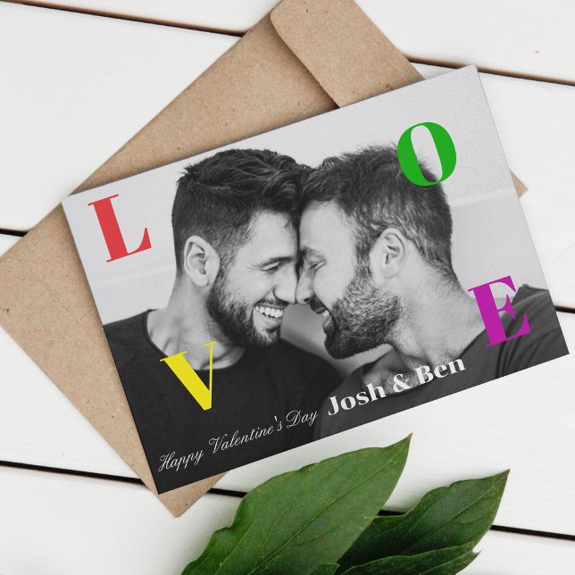 LGBT Happy Valentine's Day Custom Photo Monogram Holiday Card (Creator Uploaded)