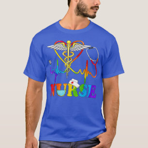 LGBT Hearbeat Stethoscope Caduceus Nurse Rainbow F T-Shirt