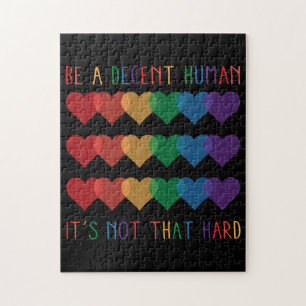 LGBT Heart Retro Be A Decent Human It's Not That Jigsaw Puzzle