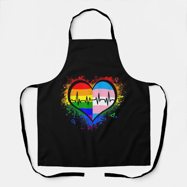 LGBT Heartbeat EKG Shirt Gay Lesbian Transgender L Apron (Front)