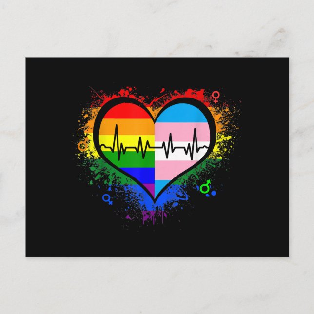 LGBT Heartbeat EKG Shirt Gay Lesbian Transgender L Holiday Postcard (Front)
