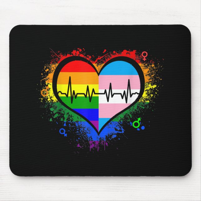 LGBT Heartbeat EKG Shirt Gay Lesbian Transgender L Mouse Pad (Front)