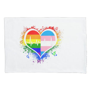 LGBT Heartbeat EKG Shirt Gay Lesbian Transgender L Pillowcase