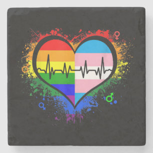 LGBT Heartbeat EKG Shirt Gay Lesbian Transgender L Stone Coaster