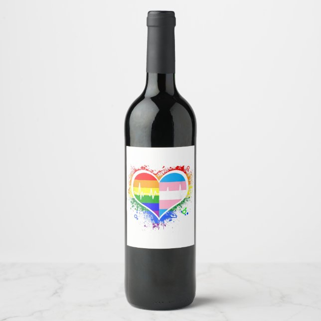 LGBT Heartbeat EKG Shirt Gay Lesbian Transgender L Wine Label (Front)