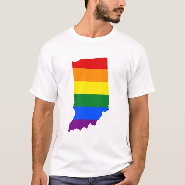 LGBT Indiana, US state flag map T-Shirt (Front)