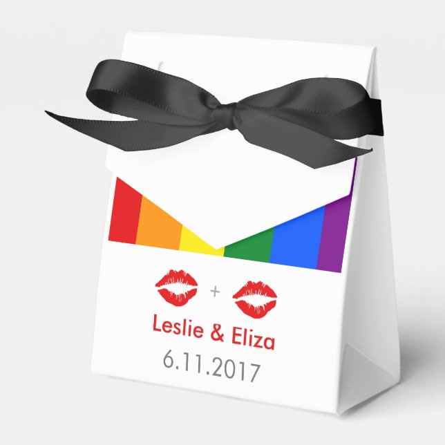 LGBT Lesbian Lips Rainbow Wedding Favour Box (Front Side)