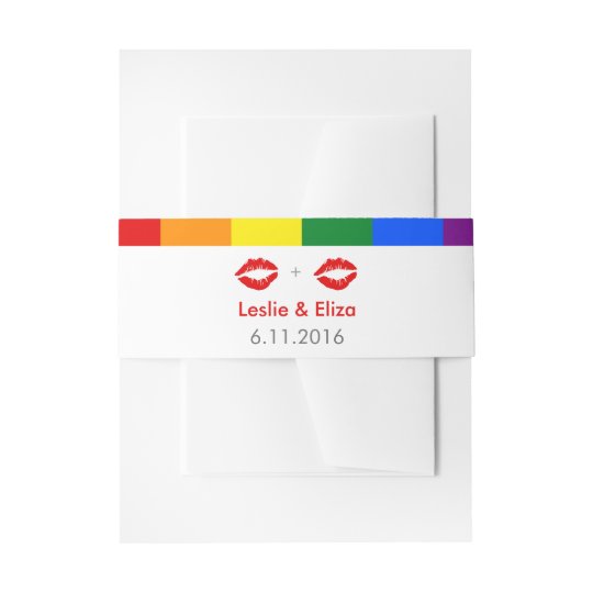 LGBT Lesbian Lips Rainbow Wedding Invitation Belly Band