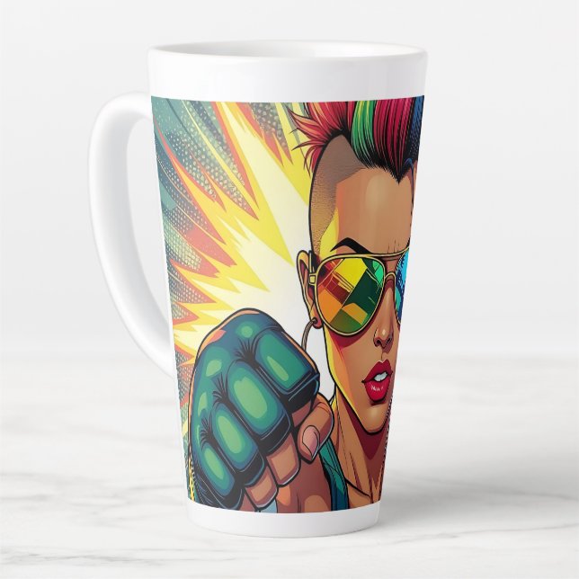 LGBT Lesbian Mohawk Uppercut Pop Art Latte Mug (Left Angle)