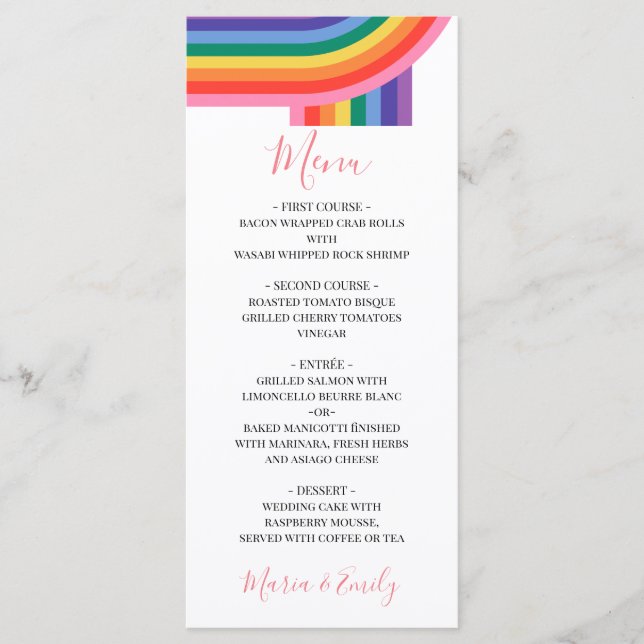 LGBT Lesbian Pride Rainbow Gay Wedding Menu (Front)
