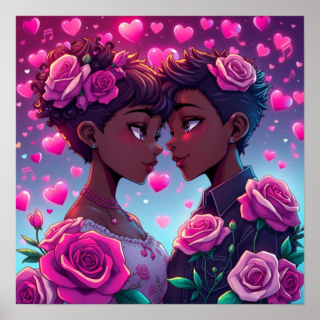 LGBT Love | African-American Anime Couple  Poster (Front)